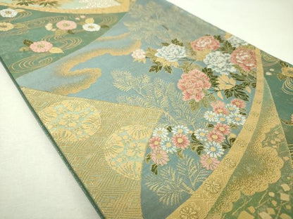 平和屋着物▼六通柄袋帯　松竹梅　吉祥花絵巻　金銀糸　引箔　正絹　逸品　DABI6023ps