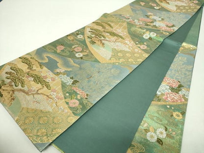 平和屋着物▼六通柄袋帯　松竹梅　吉祥花絵巻　金銀糸　引箔　正絹　逸品　DABI6023ps