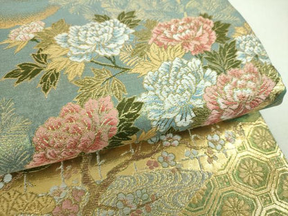 平和屋着物▼六通柄袋帯　松竹梅　吉祥花絵巻　金銀糸　引箔　正絹　逸品　DABI6023ps