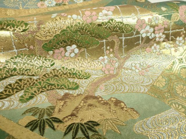 平和屋着物▼六通柄袋帯　松竹梅　吉祥花絵巻　金銀糸　引箔　正絹　逸品　DABI6023ps