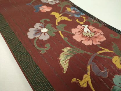 平和屋着物▼六通柄袋帯　更紗花唐草文　金糸　正絹　逸品　DABI6032ps