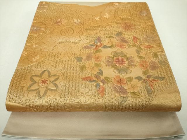 平和屋着物▼中国三大刺繍　スワトウ刺繍　汕頭刺繍　総刺繍　太鼓柄袋帯　駒刺繍　舞蝶花文　金彩　正絹　逸品　DABI6044ps