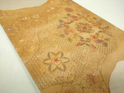 平和屋着物▼中国三大刺繍　スワトウ刺繍　汕頭刺繍　総刺繍　太鼓柄袋帯　駒刺繍　舞蝶花文　金彩　正絹　逸品　DABI6044ps