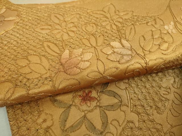 平和屋着物▼中国三大刺繍　スワトウ刺繍　汕頭刺繍　総刺繍　太鼓柄袋帯　駒刺繍　舞蝶花文　金彩　正絹　逸品　DABI6044ps