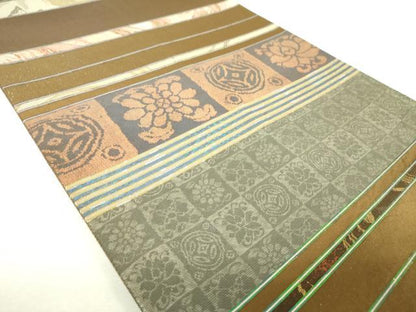平和屋着物▼六通柄袋帯　横段七宝花文　金銀彩　正絹　逸品　DABI6046ps