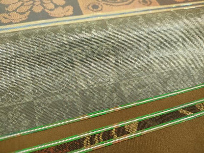 平和屋着物▼六通柄袋帯　横段七宝花文　金銀彩　正絹　逸品　DABI6046ps