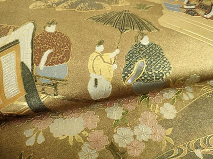 平和屋着物▼太鼓柄袋帯　螺鈿　洛中洛外図　金銀彩　引箔　三越扱い　正絹　逸品　DABI6047ps