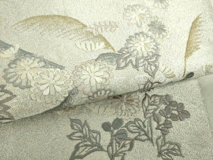 平和屋着物▼綴れ　太鼓柄袋帯　総刺繍　草花文　金銀糸　正絹　逸品　DABI6048ps