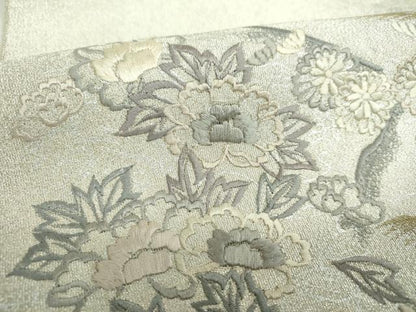 平和屋着物▼綴れ　太鼓柄袋帯　総刺繍　草花文　金銀糸　正絹　逸品　DABI6048ps