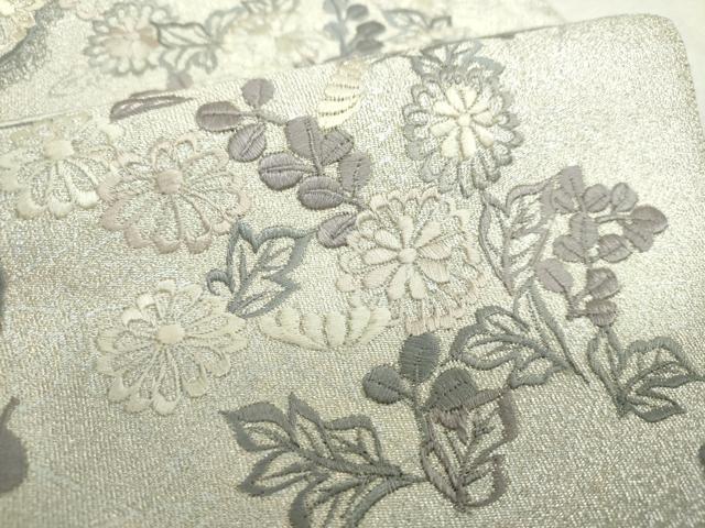 平和屋着物▼綴れ　太鼓柄袋帯　総刺繍　草花文　金銀糸　正絹　逸品　DABI6048ps