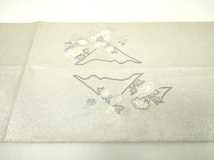 平和屋着物▼綴れ　太鼓柄袋帯　総刺繍　草花文　金銀糸　正絹　逸品　DABI6048ps