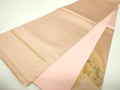 平和屋着物▼太鼓柄袋帯　扇面鴛鴦御所車花文　金彩　正絹　逸品　DABI6049ps