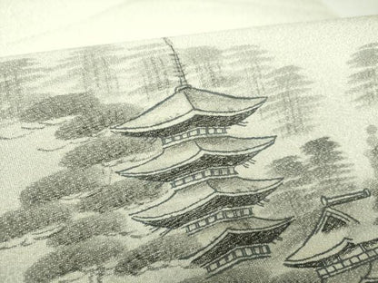 平和屋着物▼綴れ　六通柄袋帯　作家物　手描き　日本風景　銀糸　正絹　逸品　未使用　DABI6051ps