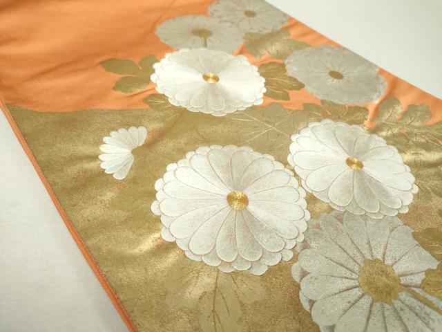 平和屋着物▼六通柄袋帯　駒刺繍　菊文　金銀彩　正絹　逸品　DABI6054ps