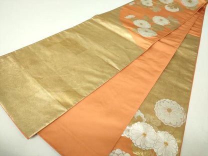 平和屋着物▼六通柄袋帯　駒刺繍　菊文　金銀彩　正絹　逸品　DABI6054ps