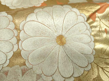 平和屋着物▼六通柄袋帯　駒刺繍　菊文　金銀彩　正絹　逸品　DABI6054ps