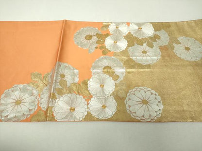 平和屋着物▼六通柄袋帯　駒刺繍　菊文　金銀彩　正絹　逸品　DABI6054ps