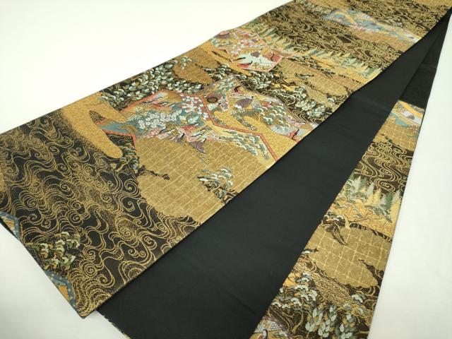 平和屋着物▼六通柄袋帯　洛中洛外屏風　黒地　金糸　正絹　逸品　DABI6057ps