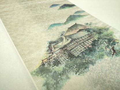 平和屋着物▼太鼓柄袋帯　手描き　世界文化遺産　清水寺　金糸　引箔　正絹　逸品　DABI6058ps