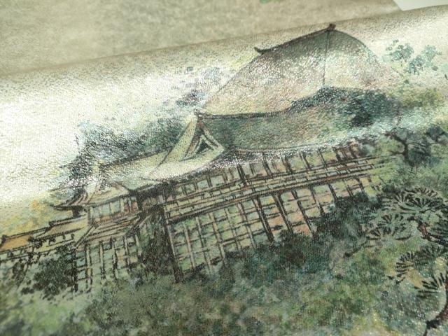 平和屋着物▼太鼓柄袋帯　手描き　世界文化遺産　清水寺　金糸　引箔　正絹　逸品　DABI6058ps