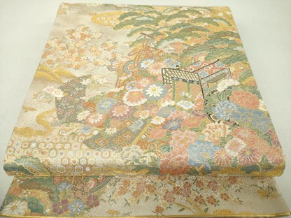 平和屋着物▼全通柄袋帯　皇鳳錦　金糸　正絹　逸品　DABI6061ps