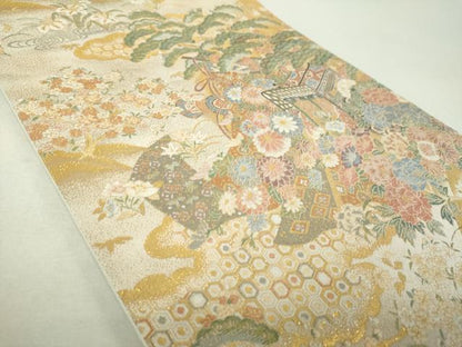 平和屋着物▼全通柄袋帯　皇鳳錦　金糸　正絹　逸品　DABI6061ps