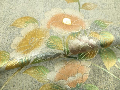 平和屋着物▼太鼓柄袋帯　螺鈿　草花文　金銀彩　引箔　正絹　逸品　未使用　DABI6066ps