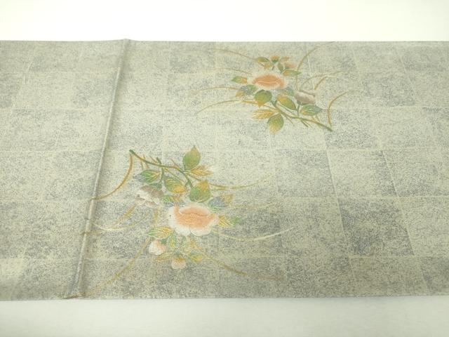 平和屋着物▼太鼓柄袋帯　螺鈿　草花文　金銀彩　引箔　正絹　逸品　未使用　DABI6066ps