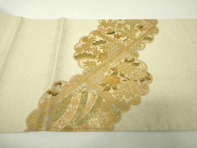 平和屋着物▼太鼓柄袋帯　螺鈿　格天井御所車花文　金銀彩　正絹　逸品　DABI6072ps