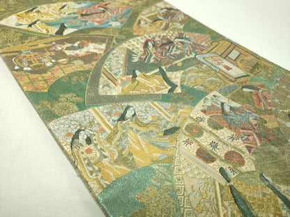 平和屋着物▼極上　西陣あさぎ　両面　全景全通柄袋帯　徳川美術館秘蔵　婚礼調度絵巻　プラチナ本金箔　正絹　逸品　DABI6088ps