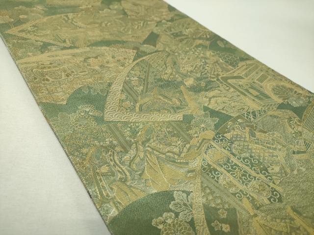 平和屋着物▼極上　西陣あさぎ　両面　全景全通柄袋帯　徳川美術館秘蔵　婚礼調度絵巻　プラチナ本金箔　正絹　逸品　DABI6088ps
