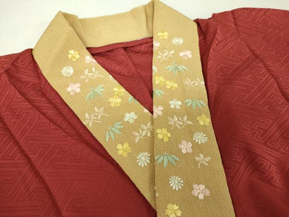 平和屋着物●上質な長襦袢　無双仕立て　半衿刺繍　紗綾形地紋　正絹　逸品　DABI6098ps
