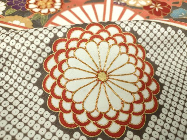 平和屋着物●十日町老舗ブランド　吉澤友禅　吾妻徳穂　振袖　駒刺繍　宝尽くし　扇面吉祥花文　金彩　正絹　逸品　DABI6110ps