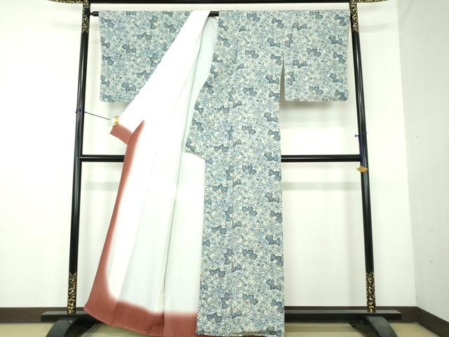 平和屋着物●本藍　型絵染　小紋　桐文　正絹　逸品　DABI6115ps