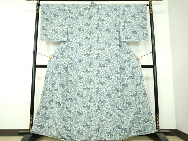 平和屋着物●本藍　型絵染　小紋　桐文　正絹　逸品　DABI6115ps