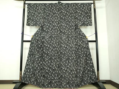 平和屋着物●訪問着　総絞り　若松葉　黒地　正絹　逸品　DABI6117ps