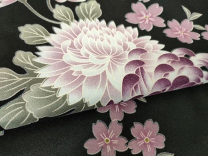 平和屋着物●小紋　舞桜　乱菊　黒地　洗える着物　DABI6119ps
