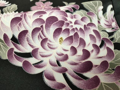 平和屋着物●小紋　舞桜　乱菊　黒地　洗える着物　DABI6119ps