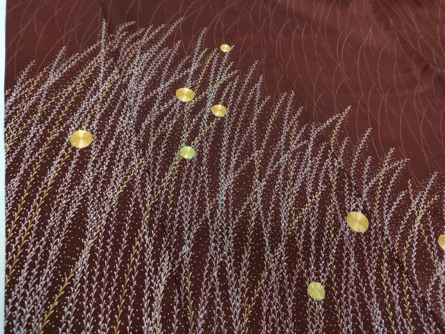 平和屋着物●訪問着　駒刺繍　草葉丸文　金糸　正絹　逸品　DABI6122ps