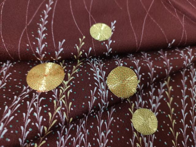 平和屋着物●訪問着　駒刺繍　草葉丸文　金糸　正絹　逸品　DABI6122ps
