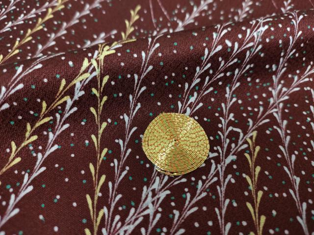 平和屋着物●訪問着　駒刺繍　草葉丸文　金糸　正絹　逸品　DABI6122ps