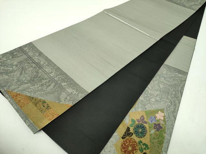 平和屋着物▼太鼓柄袋帯　螺鈿箔　地紙花文　金銀彩　正絹　逸品　DABI6139ps