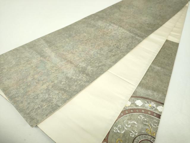 平和屋着物▼太鼓柄袋帯　駒刺繍　総刺繍　葡萄花唐草　金銀糸　引箔　正絹　逸品　DABI6150ps