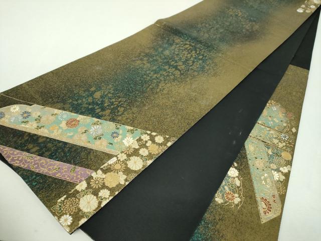 平和屋着物▼太鼓柄袋帯　螺鈿　舞花文　金銀彩　引箔　正絹　逸品　DABI6162ps