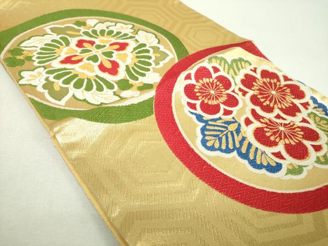 平和屋着物▼六通柄袋帯　唐織　花丸文　金糸　正絹　逸品　DABI6167ps