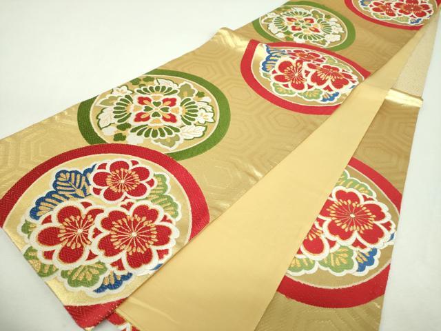 平和屋着物▼六通柄袋帯　唐織　花丸文　金糸　正絹　逸品　DABI6167ps