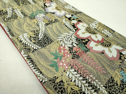 平和屋着物▼六通柄袋帯　藤花房　舞桜　金銀糸　正絹　逸品　DABI6174ps