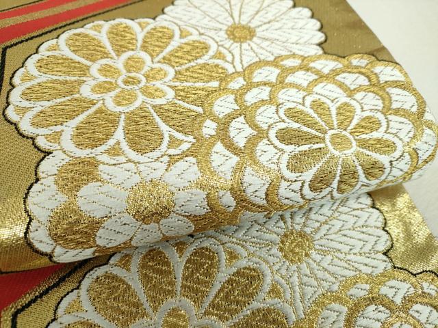 平和屋着物▼六通柄袋帯　亀甲花文　金糸　正絹　逸品　DABI6176ps