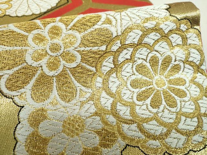 平和屋着物▼六通柄袋帯　亀甲花文　金糸　正絹　逸品　DABI6176ps