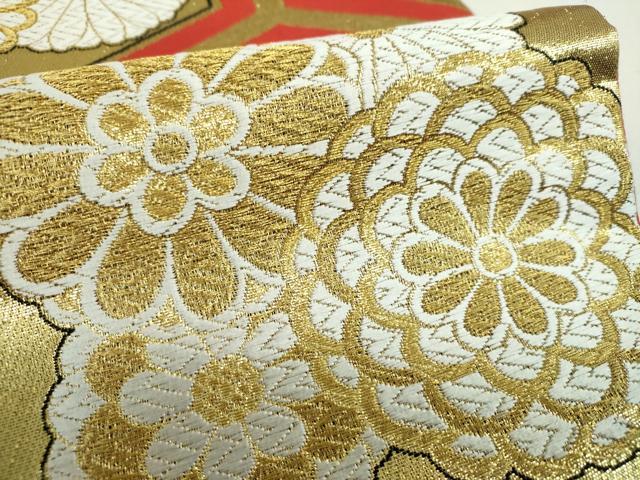平和屋着物▼六通柄袋帯　亀甲花文　金糸　正絹　逸品　DABI6176ps